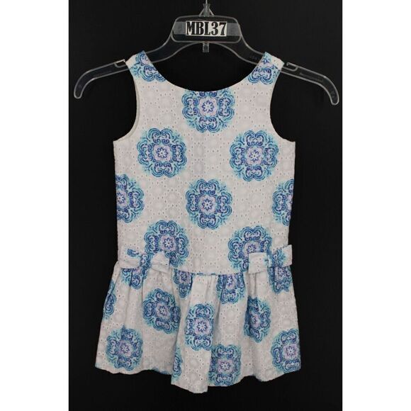 Janie And Jack Size 4 White Eyelet With Blue And Lavendar Print Dress - Picture 1 of 7